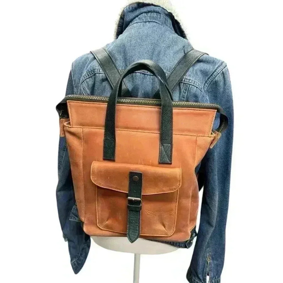 ORNAS LEATHER Mini SWAN Red Cognac Everyday leather backpack Button Zip Closure - Picture 9 of 16